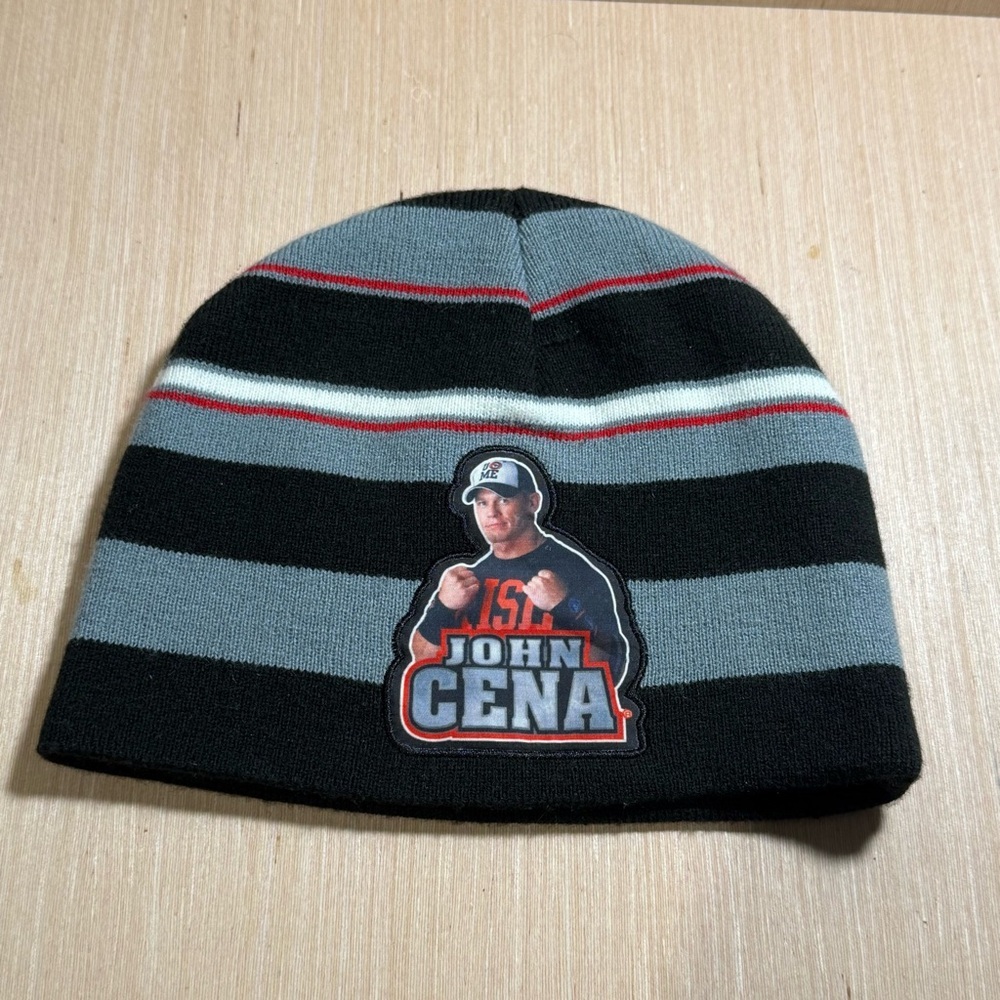 WWE John Cena 2012 Striped Beanie Hat One Size Fits Most Preowned New Condition!